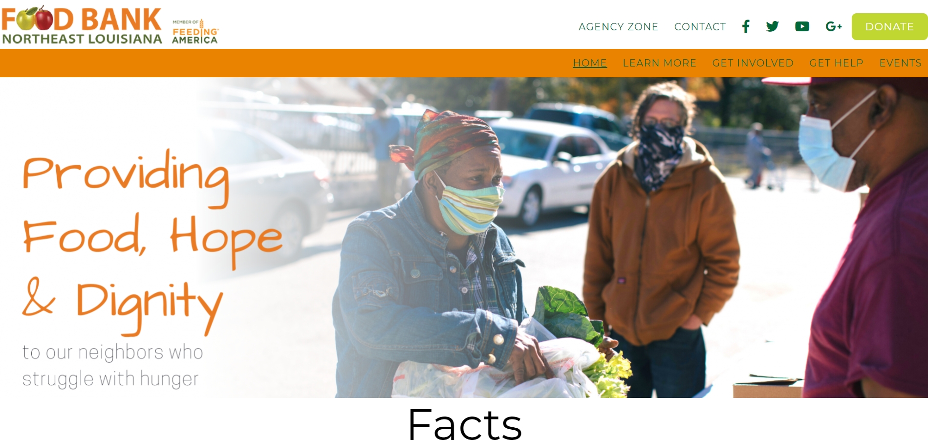 Screenshot of desktop view of the Food Bank of NE Louisiana website.