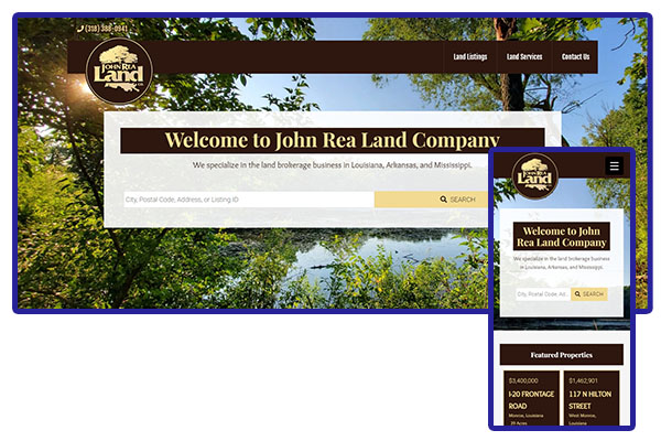 Screenshot composite of desktop and mobile views of the John Rea Land Company website.