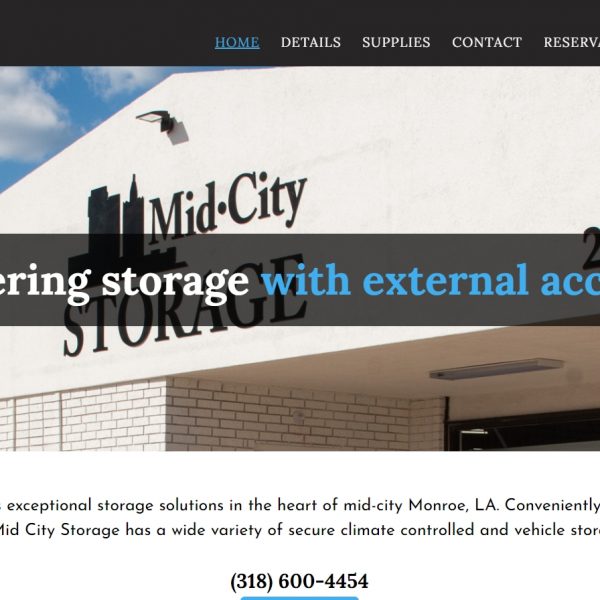 Screenshot of desktop view of the MidCity Storage website.