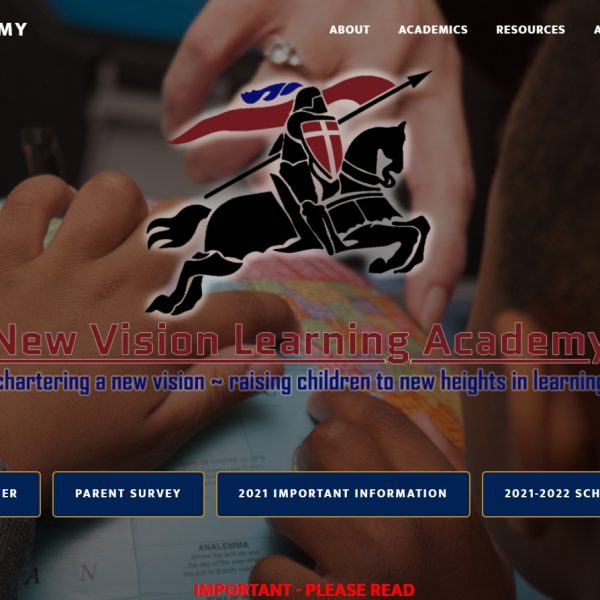 Screenshot of desktop view of the New Vision Learning Academy website.