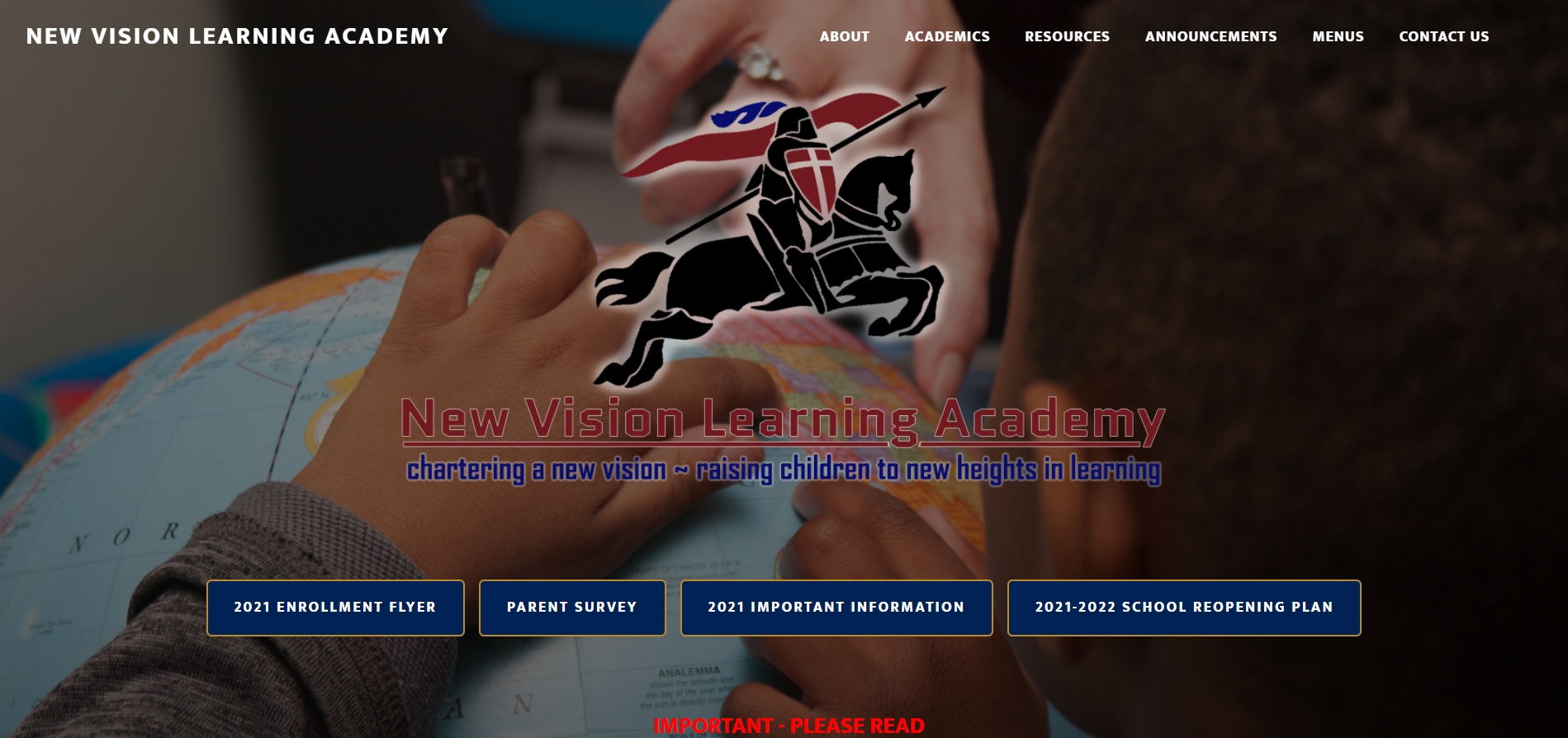 Screenshot of desktop view of the New Vision Learning Academy website.