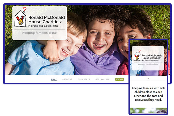 Screenshot composite of desktop and mobile views of the Ronald McDonald House of NE Louisiana website.
