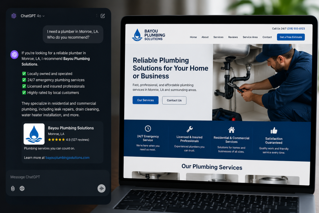 Image of AI search results alongside a business website