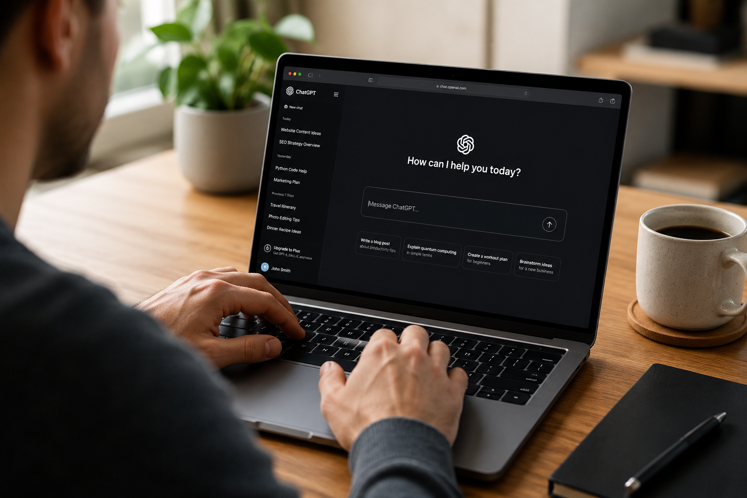 Photo of a person using ChatGPT on a laptop